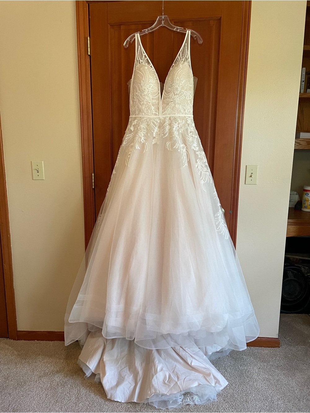 Christina Wu White Lace Bridal Gown with Tulle Accent (Unaltered Bridal Size 10)